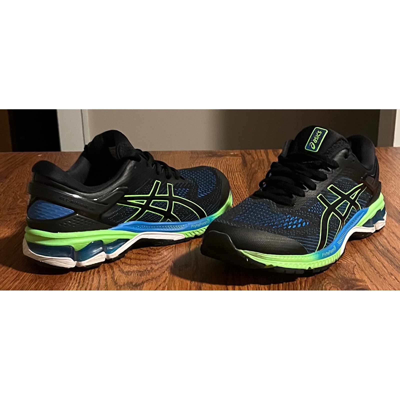 Asics Gel-Kayano 26 Mens Running Shoes Black Lime Blue Size 9